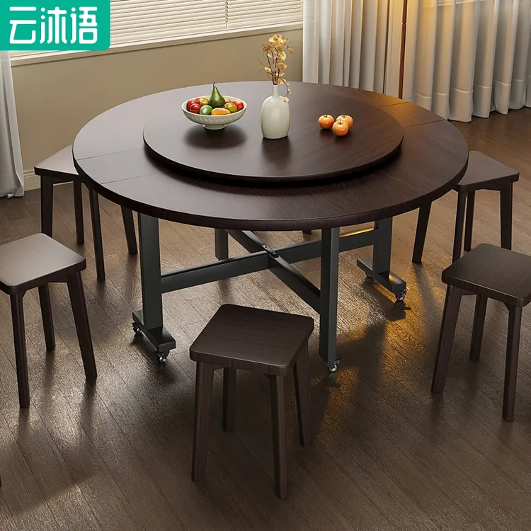圆桌餐桌胡桃木家用新中式餐桌大圆餐桌农村小户型实木餐桌椅组合