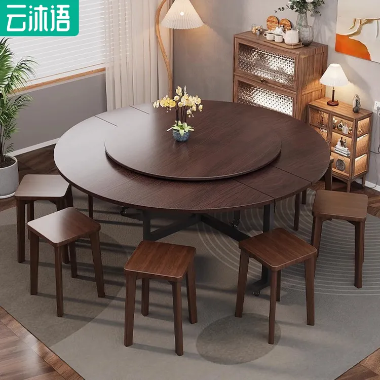 折叠桌圆桌餐桌家用小户型可折叠桌子出租房简易组装厨房隐形饭桌