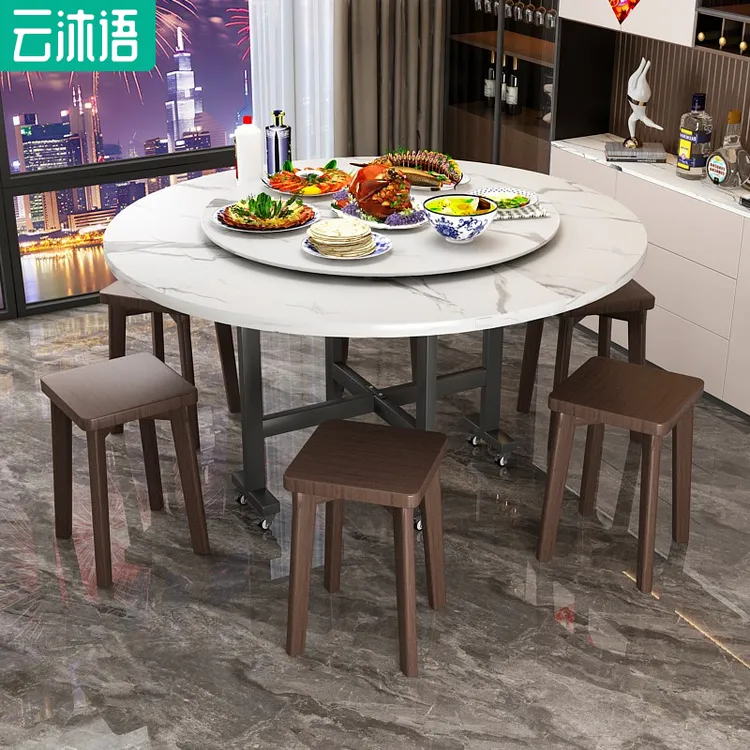 云沐语餐桌折叠桌家用简约折叠圆桌新中式轻奢可折叠收纳客厅餐桌