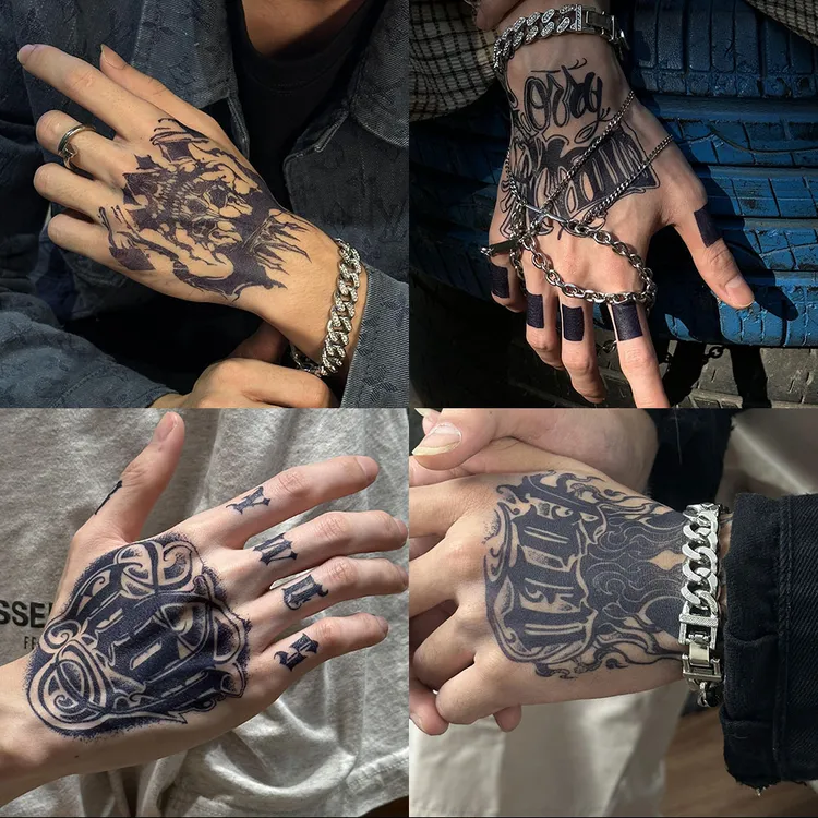 手背手指图案组合系列草本果汁纹身贴简单防水防搓不反光纹身图案