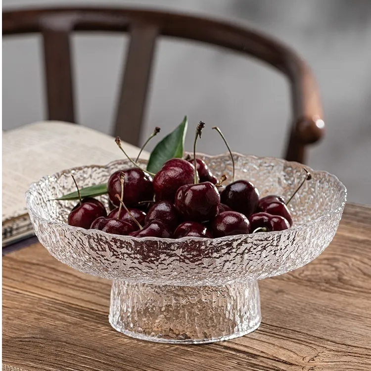 玻璃水果盘客厅锤纹轻奢高档茶几摆件网红糖果点心零食干果盘篮子