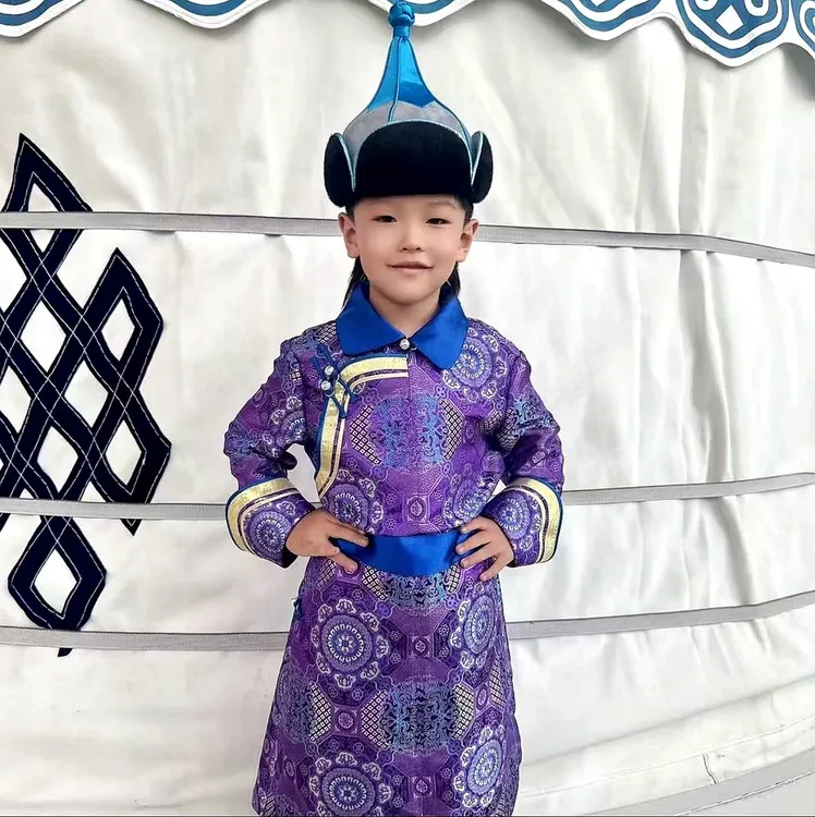 儿童蒙古袍男孩少数民族舞蹈表演出服蒙古族传统长袍童装蒙古服