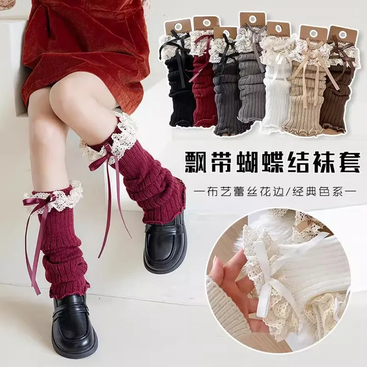 女童堆堆袜套春季薄款公主风白色中筒袜走秀小腿套长筒女孩小腿袜