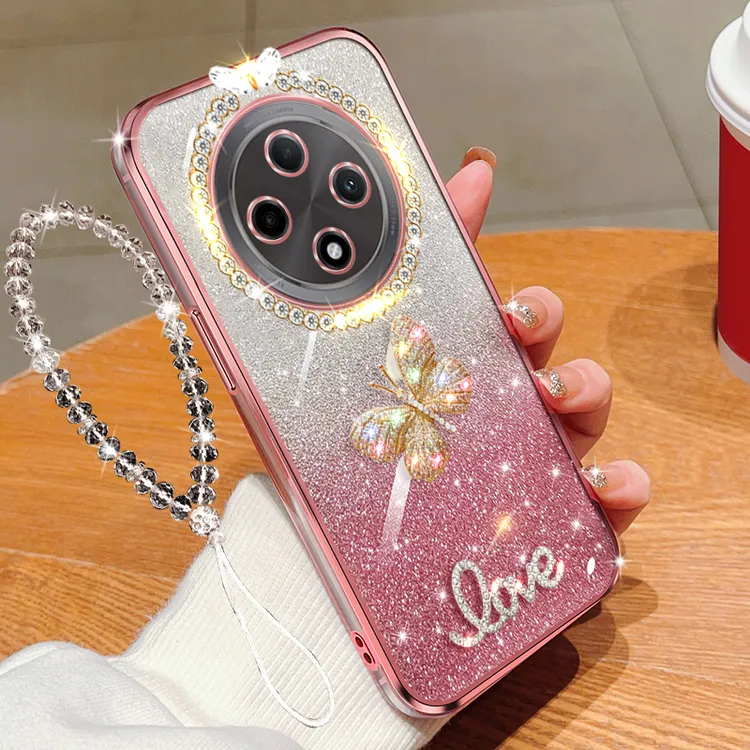 OPPO A3Pro手机壳5G镶钻防摔PJY110保护套透明闪粉蝴蝶女款时尚软