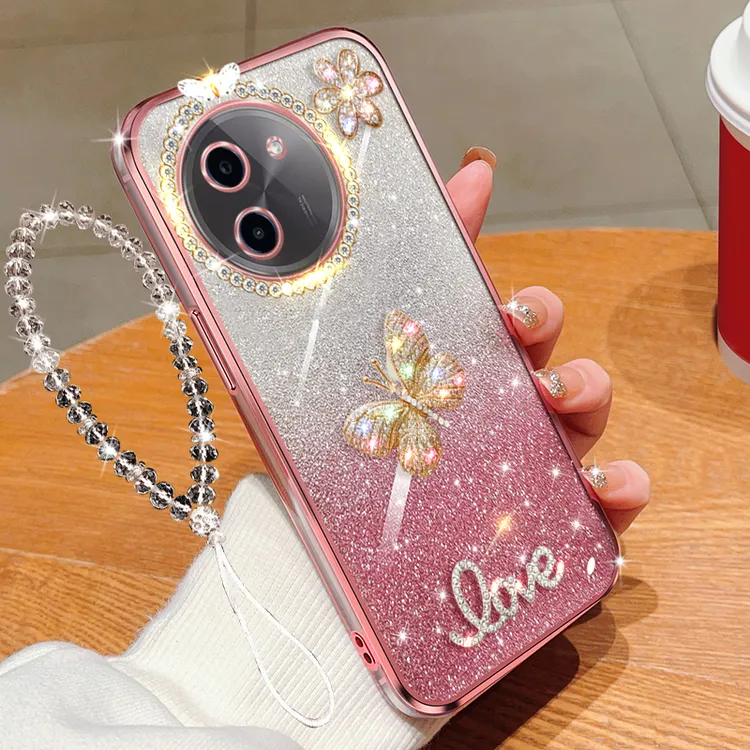 vivo y200i手机壳5G镶钻防摔保护套外壳透明闪粉蝴蝶女款时尚软胶