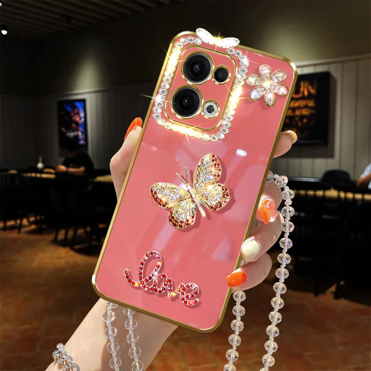 适用OPPO Reno13手机壳镶钻防摔网红蝴蝶女款软胶套全包电镀软胶