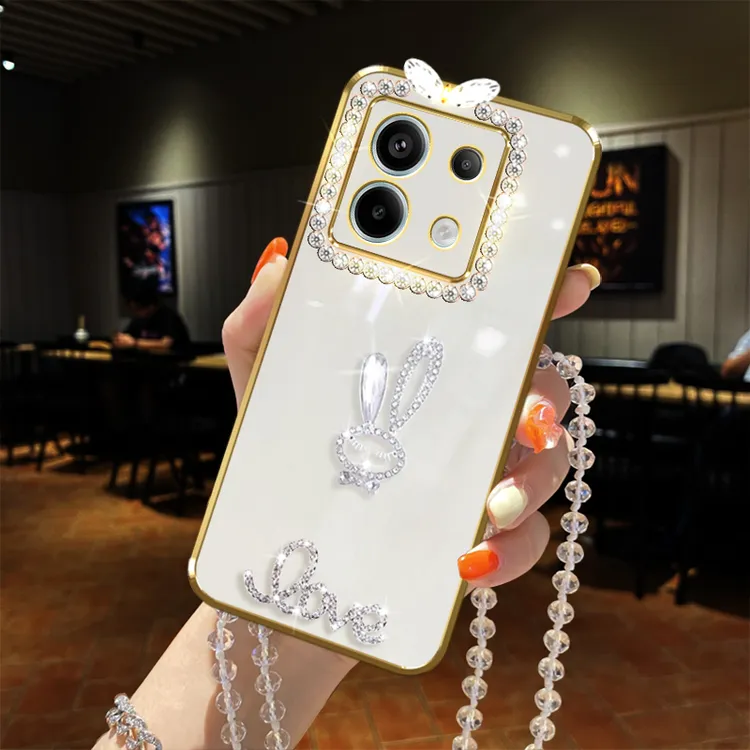 红米Note13pro手机壳5G小兔闪钻挂绳链子女款软胶防摔保护套奢华