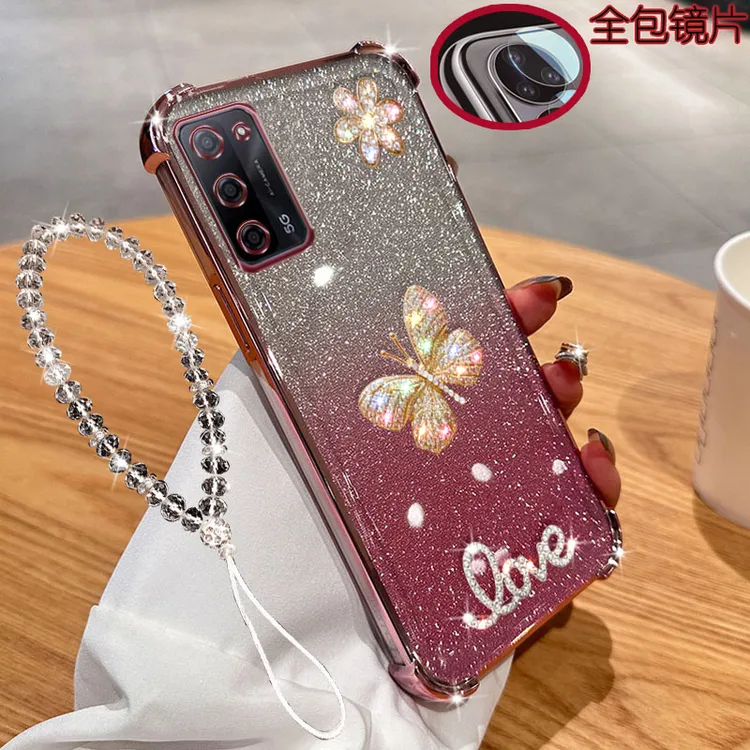 适用oppo a55手机壳PEMM20镜头全包边镶钻透明气囊防摔套软胶女款