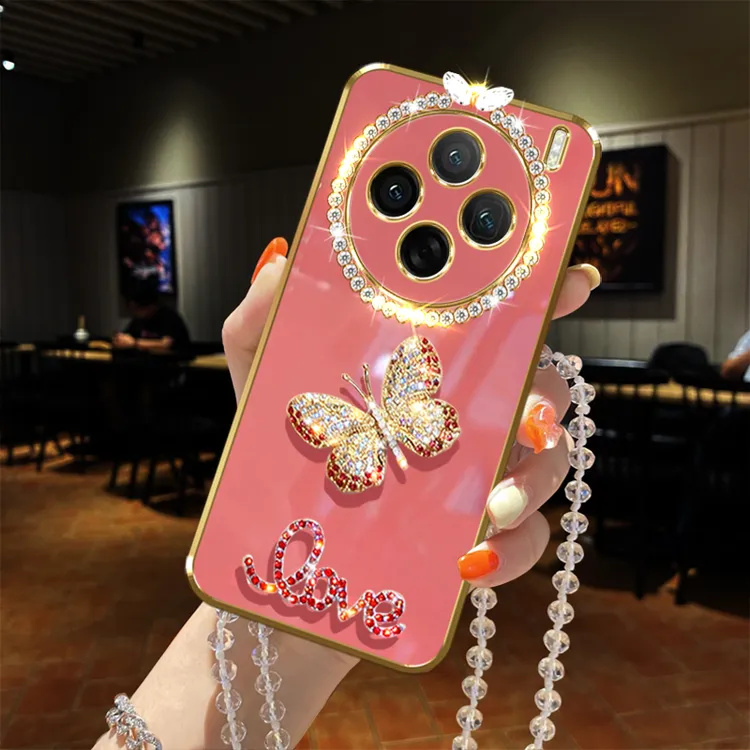 适用vivo x200镶闪钻手机壳防摔保护套带链子女款新品网红全包边