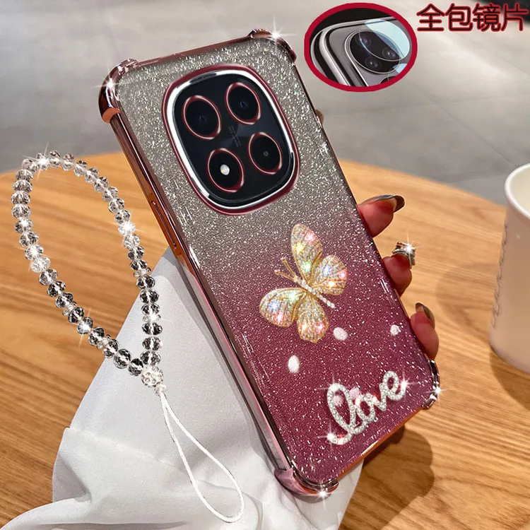 适用红米note14pro+手机壳镜头全包边镶钻气囊防摔透明软胶套时尚