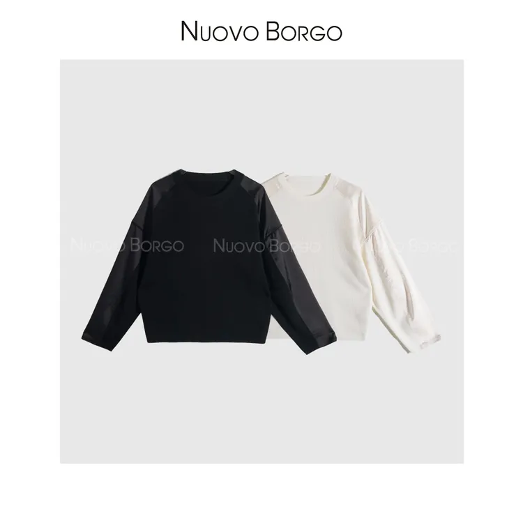 Nuovo Borgo S84/19875 时尚减龄小宽松长袖T恤拼接蝙蝠袖针织衫