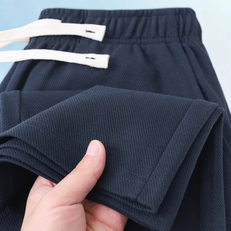 洛昂锡索重磅藏蓝色斜纹直筒休闲裤男运动裤宽松垂感卫裤男款秋季