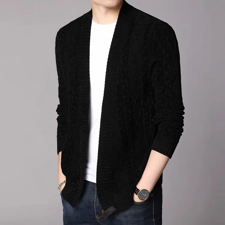 蒂寇男装v领开衫天鹅绒男外套韩版男装春秋季时尚潮流毛衣针织衫