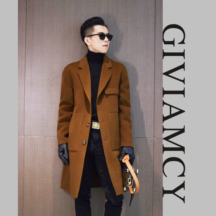 工装风单排扣中长款纯羊毛呢子大衣呢潮流加厚双面呢子外套男装