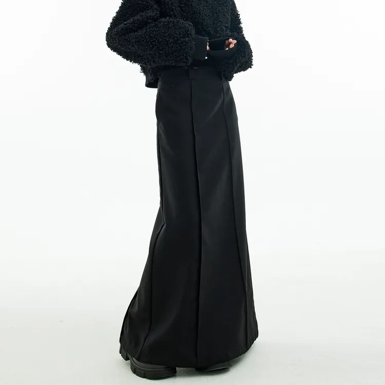 EDXDD黑色开叉半身裙女高腰显瘦设计感小众气质垂感a字裙77218