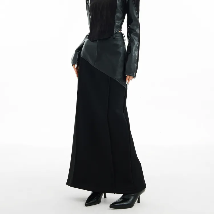 EDXDD美式复古拼接半身裙女2024新款加绒设计感小众显瘦长裙30160