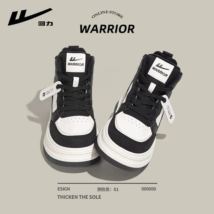 回力高帮鞋女2025爆款秋冬加绒棉鞋黑白熊猫鞋子厚底百搭运动板鞋