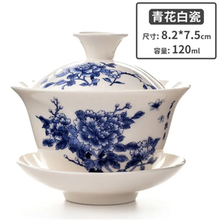 JUSEN/聚森功夫陶瓷茶盖碗泡茶防烫单个德化白瓷三才盖碗敬茶杯