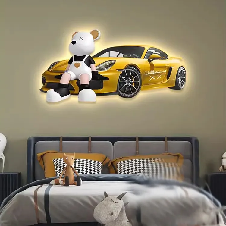 轻奢儿童房装饰画男孩女孩房间挂画壁画简约现代卡通汽车