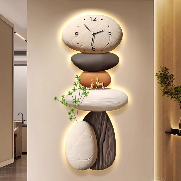 石来运转玄关装饰画入户走廊尽头电视墙寓意好挂画带钟表挂画