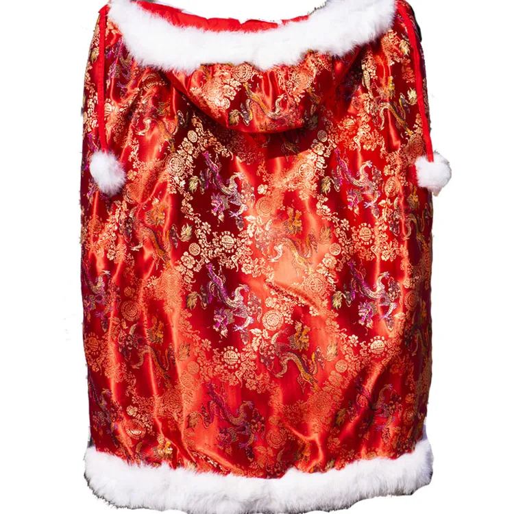 中国风手工真兔毛婴儿斗篷宝宝满月披风生日红抱披肩棉花抱被秋冬