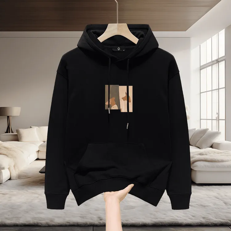 仓石一树潮流连帽卫衣男士春秋冬季加绒宽松休闲百搭黑色纯棉外套