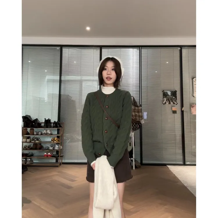 【YD】 复古宽松麻花软糯厚实慵懒感百搭毛衣秋冬重工开衫外套 M187