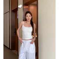 【YD】纯色简约百搭休闲打底新款显瘦带胸垫弹力修身吊带女156