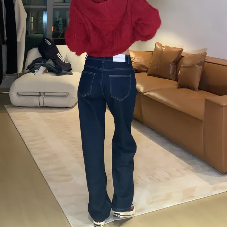 【Jennie同款】中高腰宽松直筒显瘦设计感韩版牛仔裤Q865