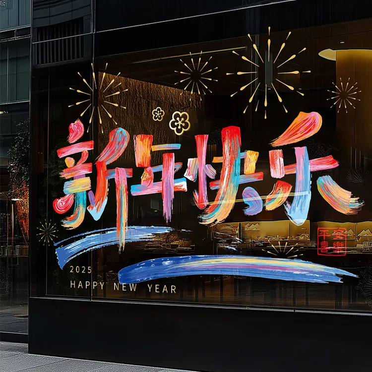 新年快乐窗花装饰品2025元旦春节氛围布置静电贴福字门贴窗玻璃贴