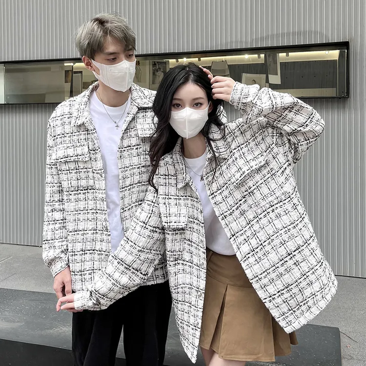 情侣装秋冬季小香风格子衬衫宽松休闲百搭显瘦外套