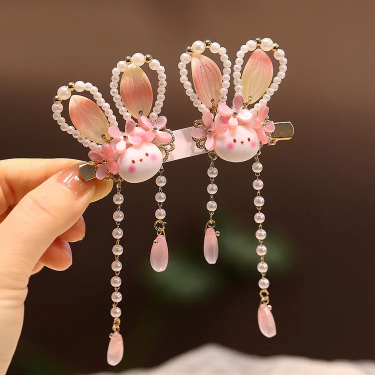 新款汉服头饰小女孩中国风可爱兔子发饰女童发夹新年流苏古风配饰