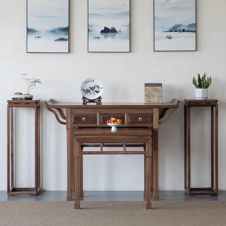 玖唐轩新中式黑胡桃木中堂条案八仙桌供桌家用简约榆木实木玄关桌