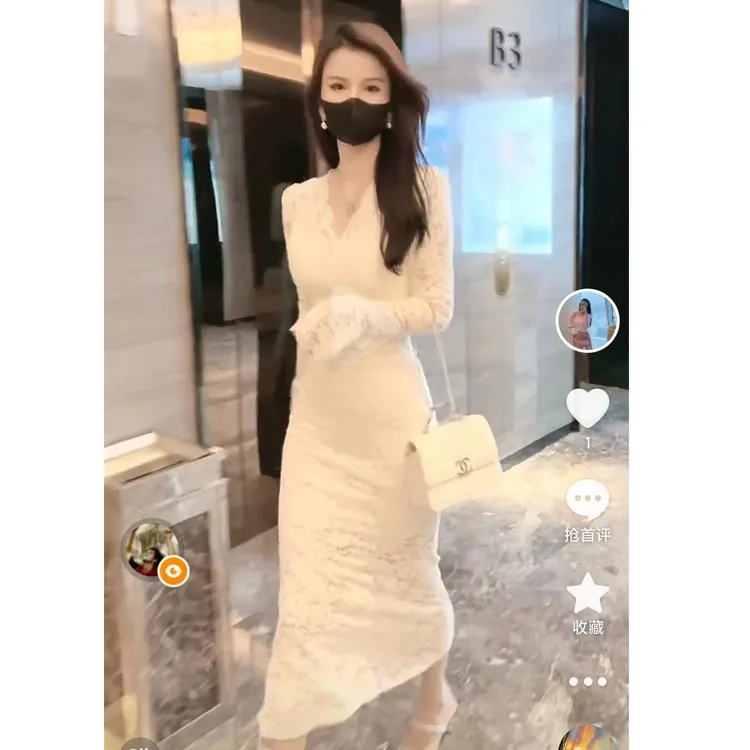 磨毛小个子，高个子，蕾丝显瘦连衣裙设计感性感气质法式修身包臀