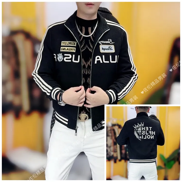 秋冬新款时尚男士刺绣立领百搭拉链外套3970