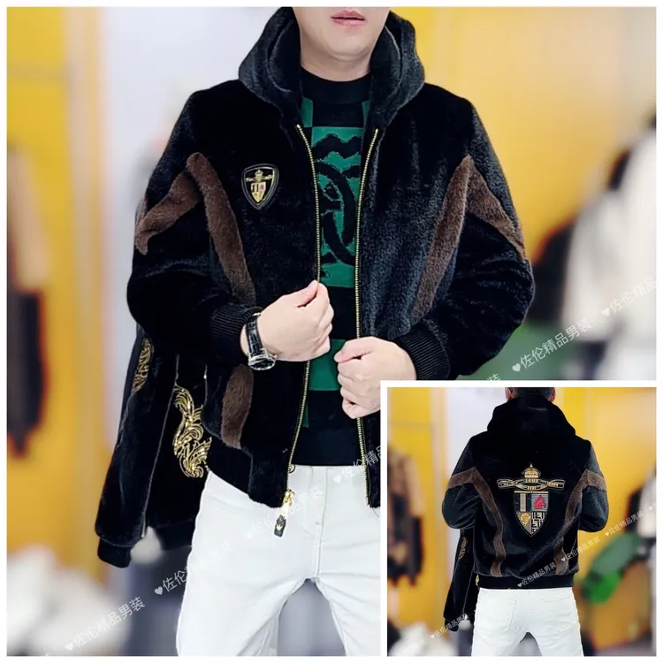 冬季新款时尚男士刺绣连帽气质外套8832