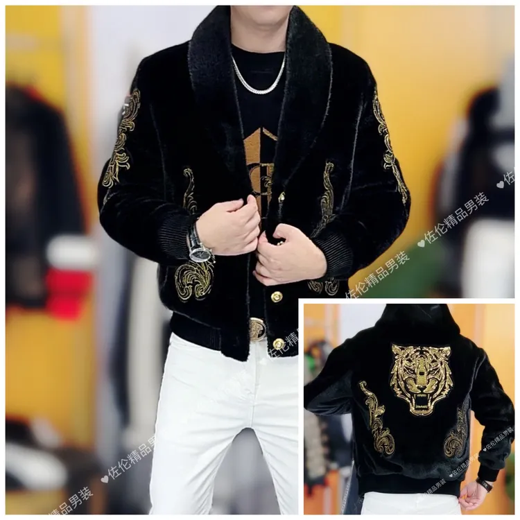 冬季新款时尚男士高品质轻奢刺绣修身外套2673