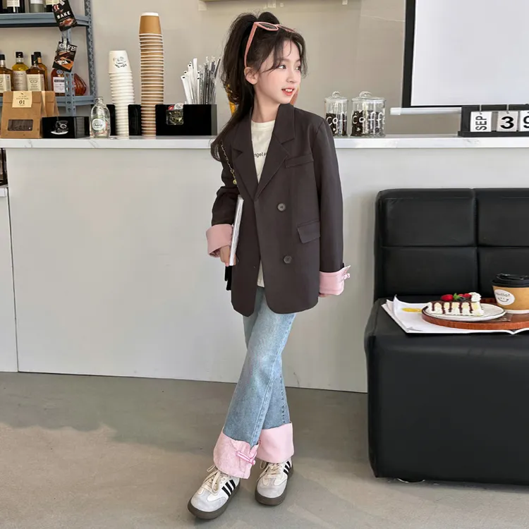 女童秋季套装2024新款儿童西服网红洋气国风外套春秋装女孩两件套