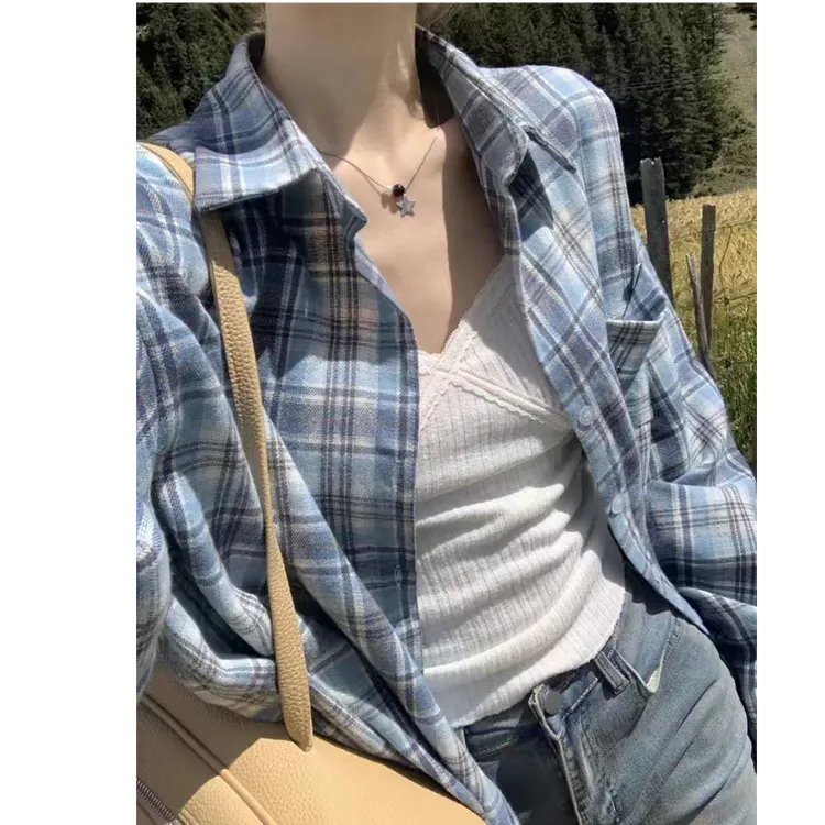 春夏秋季格子衬衫女韩版慵懒时尚宽松显瘦百搭开衫休闲外套女装