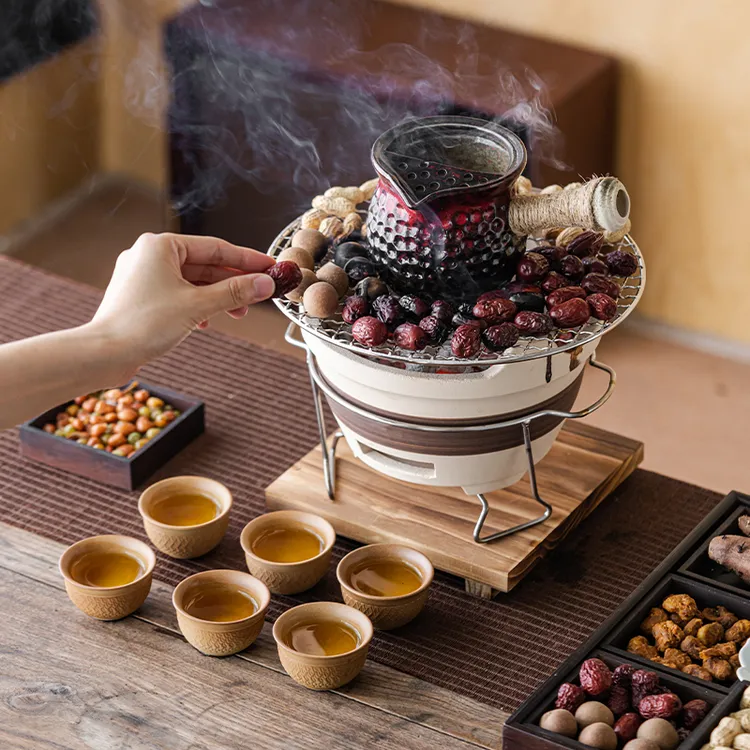 围炉煮茶陶土炭炉户外炉灶泥炉烧烤炉家用烧烤架打边炉茶具一整套