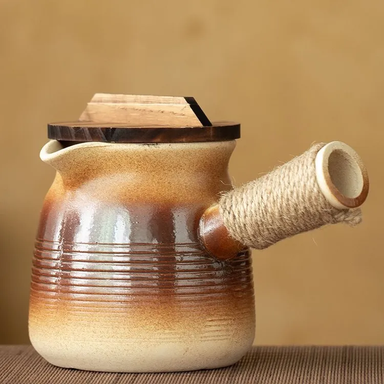 围炉煮茶大容量侧把罐罐壶新款碳火炭火烧烤炉煮茶壶粗陶家用户外