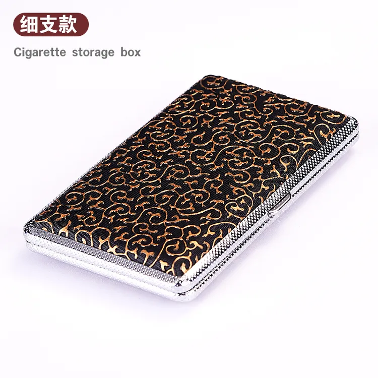 细支手卷皮质烟盒20支装超薄金属简约香菸便携收纳盒子烟夹便携式