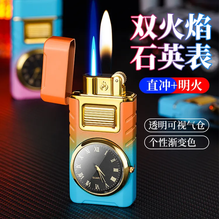 2023新款多功能手表充气打火机双火直冲转明火个性创意潮男士高档