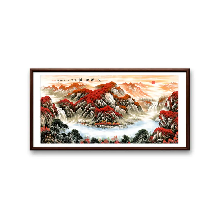 新中式带框装裱《鸿运当头B款》微喷办公室客厅挂画卧室实木画框