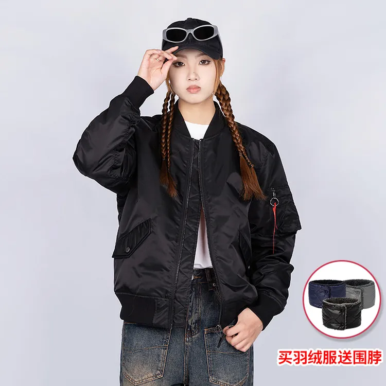 UOD羽绒服秋冬季飞行员夹克加厚棒球服新款刺绣情侣工装外套潮牌