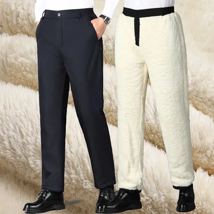 冬季新款中老年男士加绒加厚保暖裤三层加棉加绒外穿直筒休闲裤