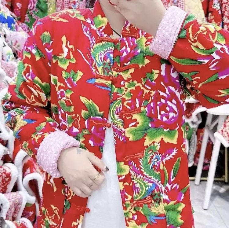 网红东北花布长袖加厚大花民族上衣棉衣棉服保暖修身外套棉袄冬季