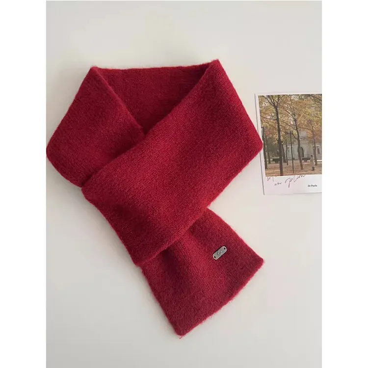 冬季新款穿插交叉小围巾针织毛线围脖女冬季简约保暖情侣通用新款