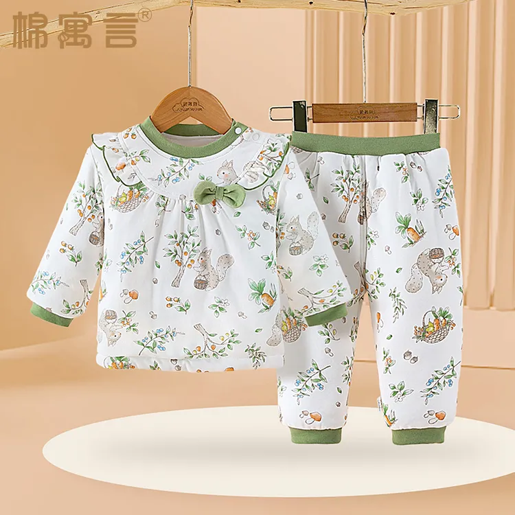 宝宝棉袄棉裤套装冬季加厚棉衣两件套可爱洋气儿童保暖夹棉家居服