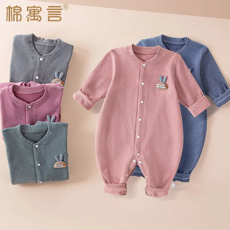 婴儿弹力德绒无骨哈衣新生儿童爬服男女宝宝秋冬季长袖保暖连体衣